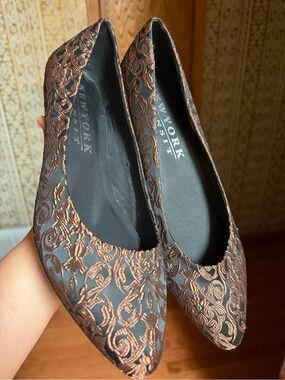 New York Transit Black and Copper Embroidered Pointed Flats